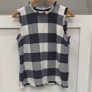 Plaid Sleeveless Top - Navy and White